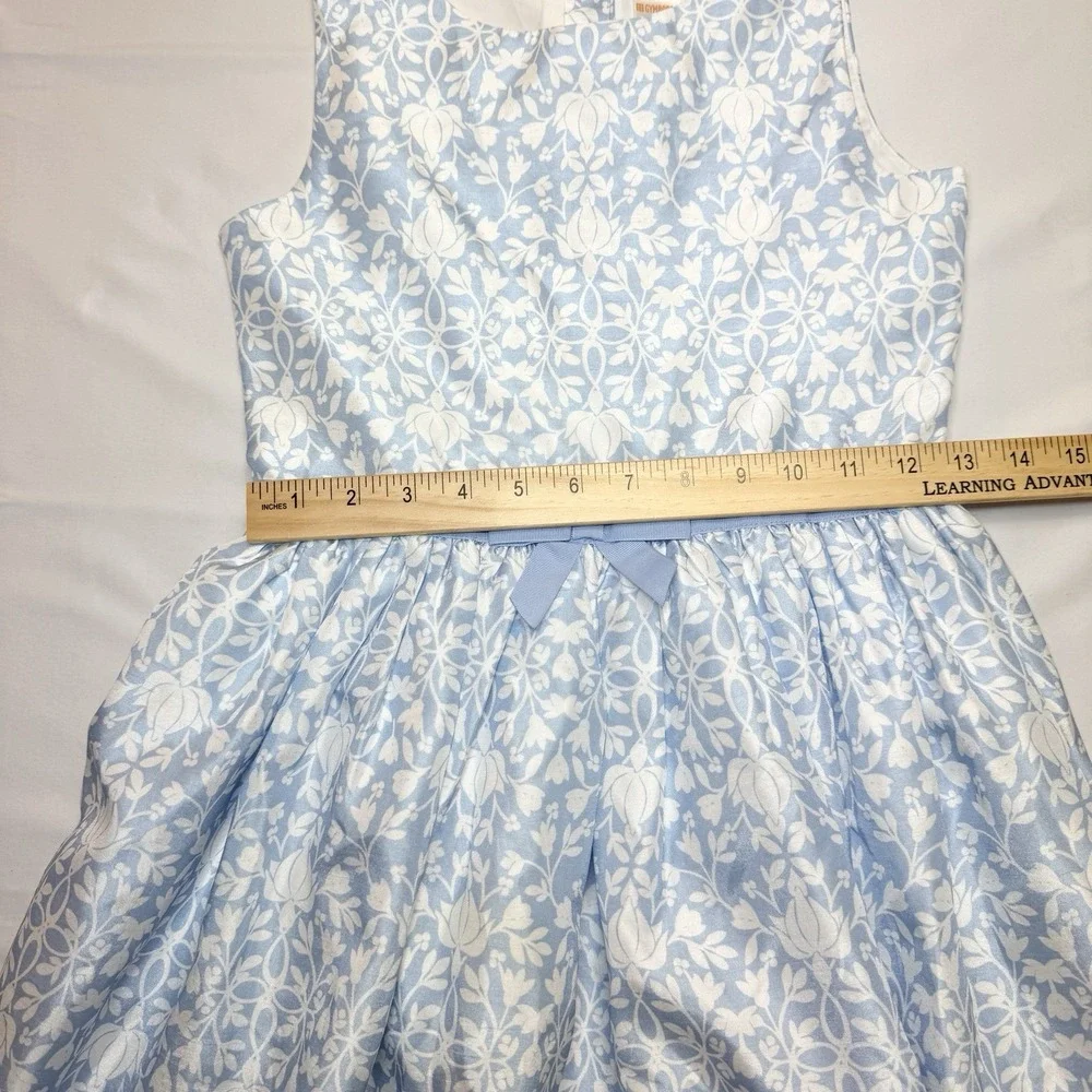 Gymboree Girls Blue White Floral Fit & Flare Dress Sleeveless Bow Size 10 Event